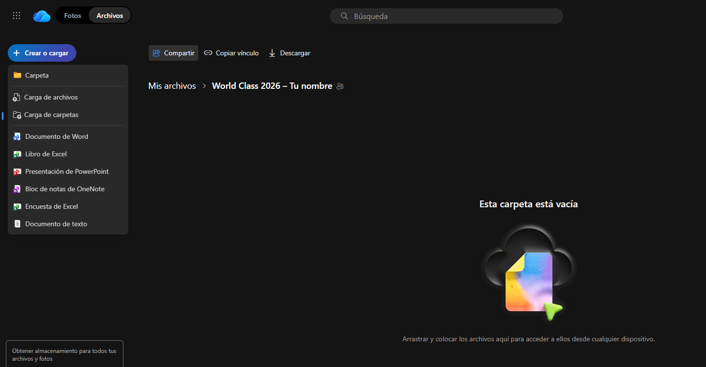 Crear carpeta nueva en OneDrive