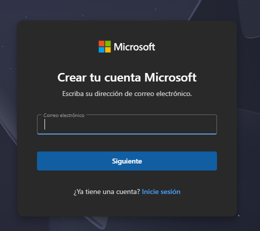 Crear cuenta Microsoft